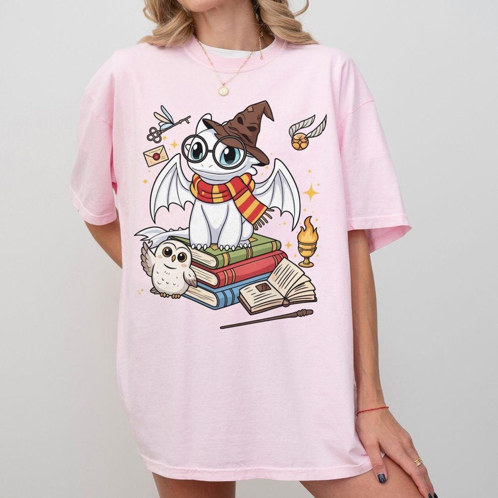 Retro Toothless Gryffindor Shirt, Dragon Wizard Tee Light